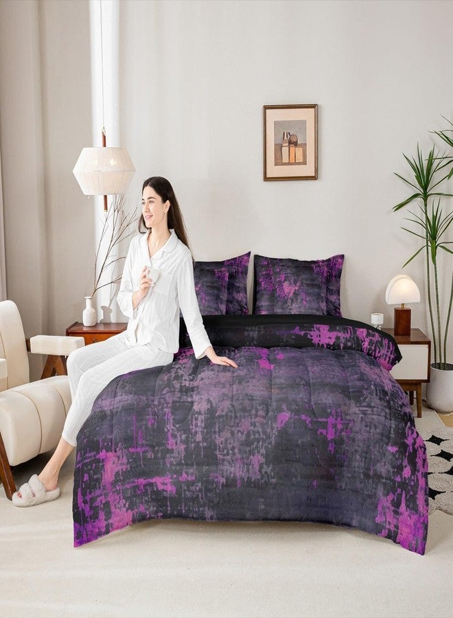 Erosebridal طقم لحاف كوين من إيروسبريدال، بتصميم تجريدي بنفسجي، 7 قطع، طقم مفروشات بوهيمي أنيق بألوان مائية باستيلية، طقم ملاءات عصري أنيق بنمط باتيك بوهيمي مع لحاف، قابل للاستخدام على الوجهين - Image 4