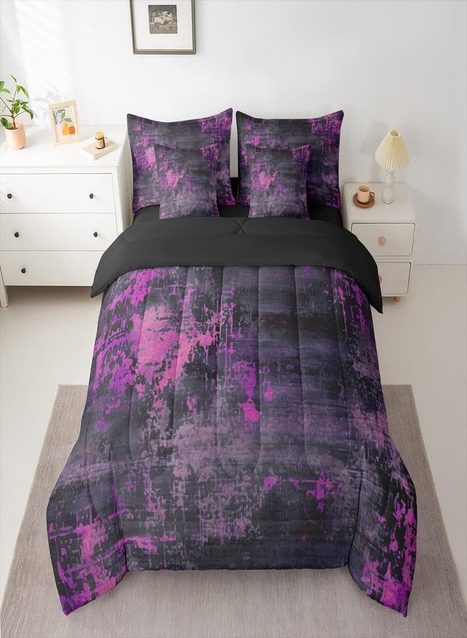 Erosebridal طقم لحاف كوين من إيروسبريدال، بتصميم تجريدي بنفسجي، 7 قطع، طقم مفروشات بوهيمي أنيق بألوان مائية باستيلية، طقم ملاءات عصري أنيق بنمط باتيك بوهيمي مع لحاف، قابل للاستخدام على الوجهين - Image 2