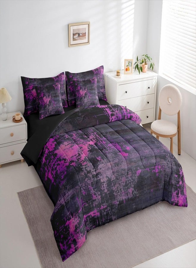 Erosebridal طقم لحاف كوين من إيروسبريدال، بتصميم تجريدي بنفسجي، 7 قطع، طقم مفروشات بوهيمي أنيق بألوان مائية باستيلية، طقم ملاءات عصري أنيق بنمط باتيك بوهيمي مع لحاف، قابل للاستخدام على الوجهين - Image 3