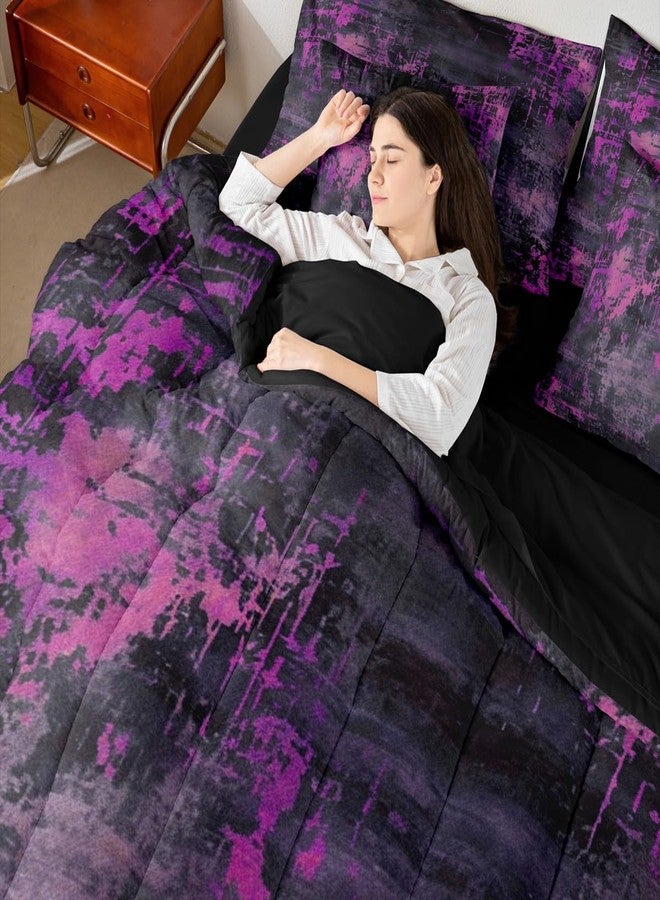 Erosebridal طقم لحاف كوين من إيروسبريدال، بتصميم تجريدي بنفسجي، 7 قطع، طقم مفروشات بوهيمي أنيق بألوان مائية باستيلية، طقم ملاءات عصري أنيق بنمط باتيك بوهيمي مع لحاف، قابل للاستخدام على الوجهين - Image 5