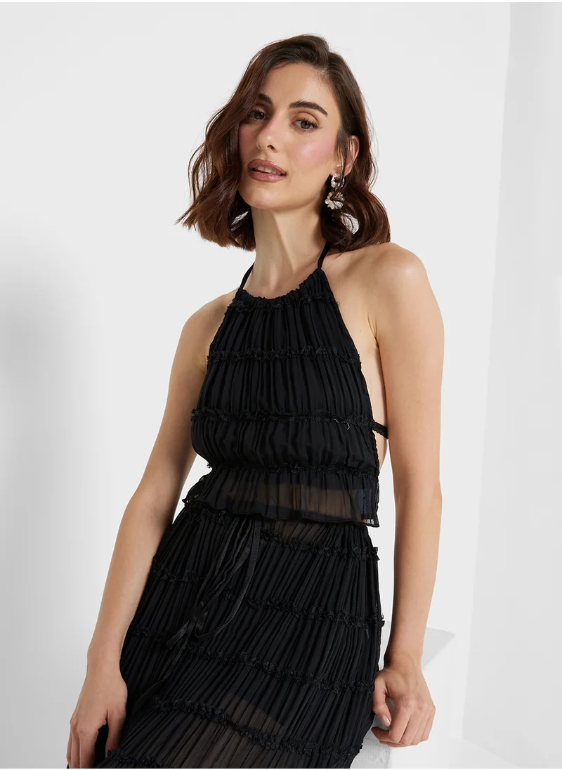 Ginger Halter Neck Tie Up Top & Maxi Skirt Set