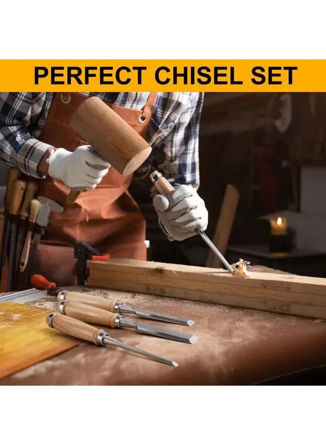 4pcs Woodworking Chisel Set 6mm 12mm 18mm 24mm Wood Handles Carpentry Carving Tools - Image 2