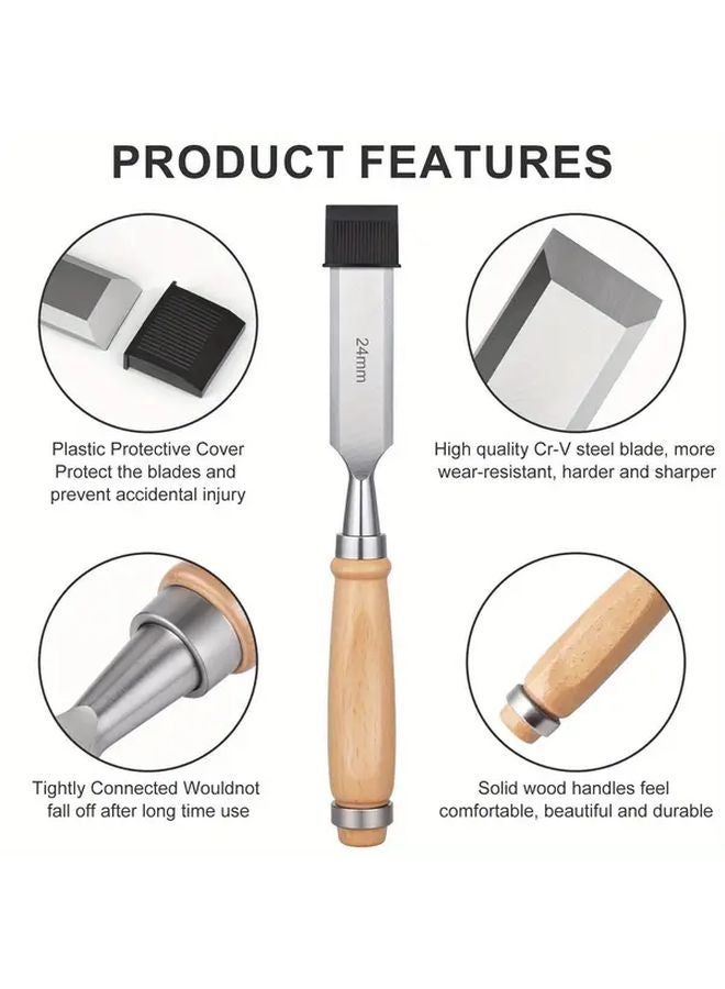 4pcs Woodworking Chisel Set 6mm 12mm 18mm 24mm Wood Handles Carpentry Carving Tools - Image 5
