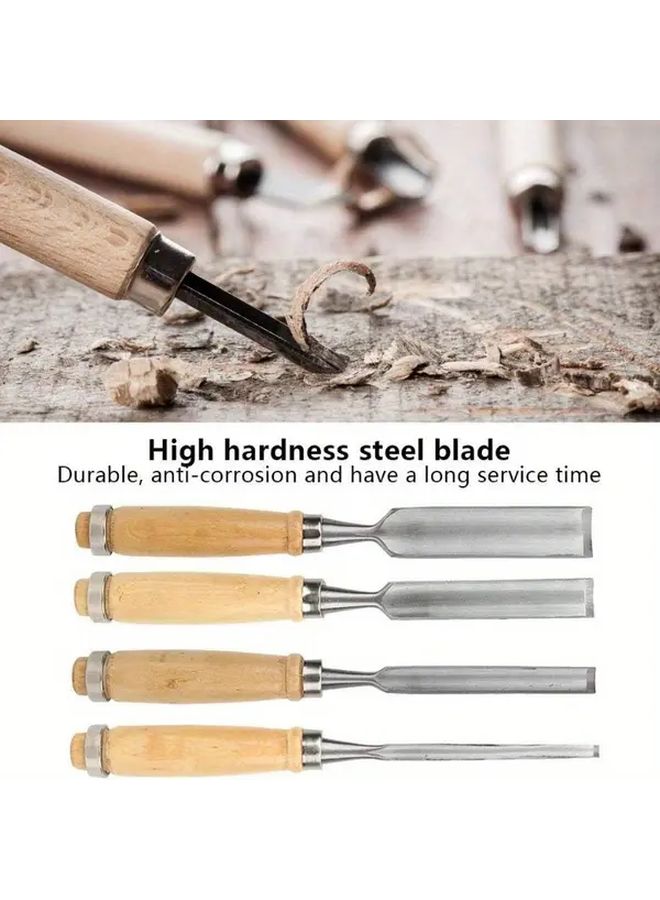 4pcs Woodworking Chisel Set 6mm 12mm 18mm 24mm Wood Handles Carpentry Carving Tools - Image 4