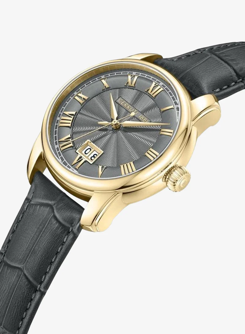 CERRUTI 1881 Balvano 41mm Men's Analog Watch with Grey Genuine Leather Strap