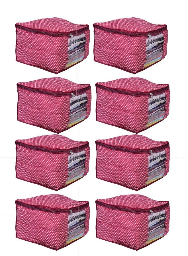 ABBASI Saree Cover Storage Bag Big for Clothes with Zip Organizer for Wardrobe, Large Design Boxes (Red, Pack of 8) - Image 1