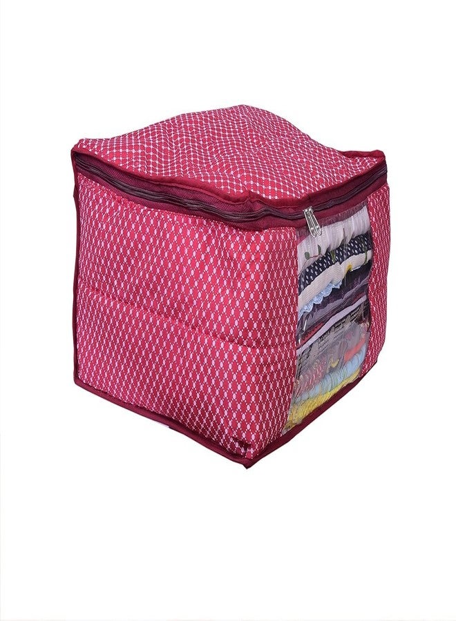 ABBASI Saree Cover Storage Bag Big for Clothes with Zip Organizer for Wardrobe, Large Design Boxes (Red, Pack of 8) - Image 2