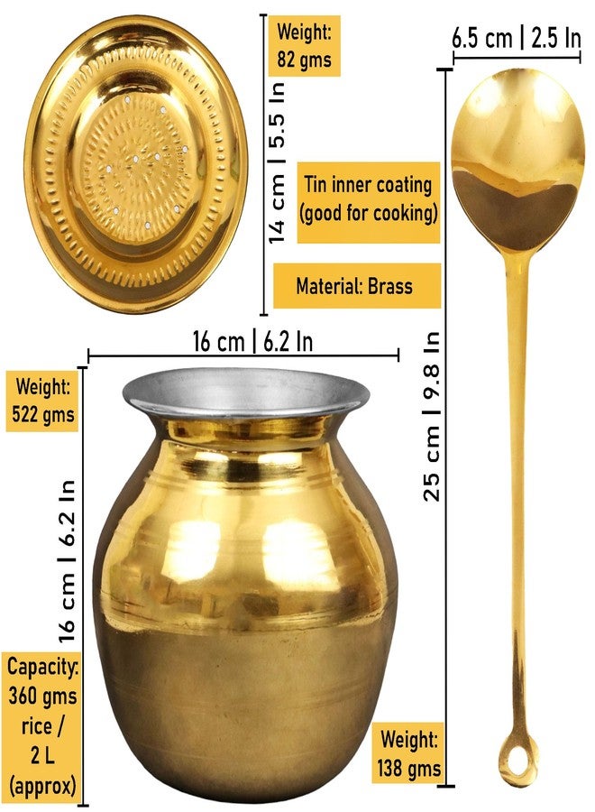 Putrika Traditional Handcrafted Brass Utensil Pongal Pot Set|Cookware|Urli|Heavy Weight Pot with Lid and Ladle|Sankranthi Festival|Inner TIN Coating[NetWeight: 750g]-Pongal Paanai Set-Small - Image 4