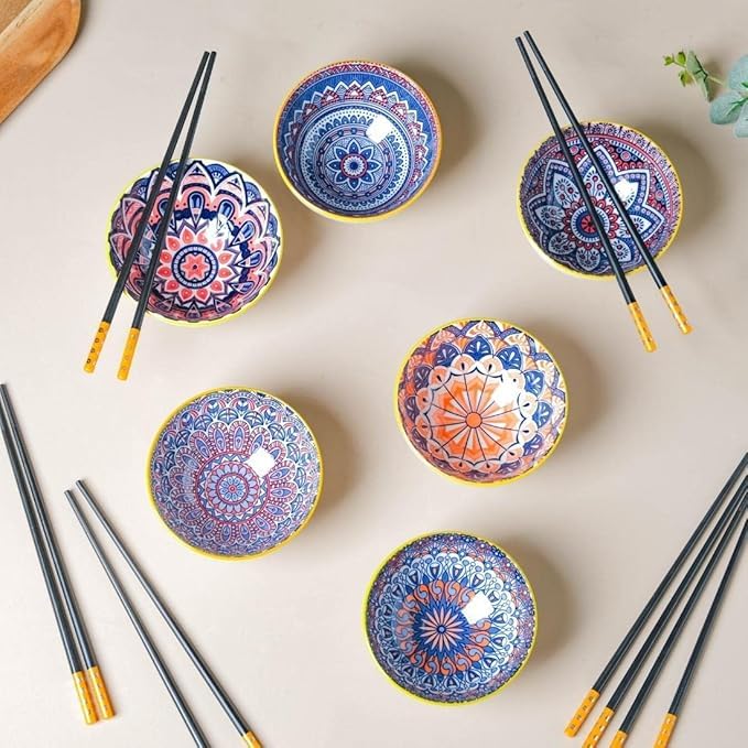 Femora Ceramic Bowl Set of 6 – Microwave & Dishwasher Safe, BPA & Lead-Free Dinner Bowls for Snacks, Rice, Dal, Fruits, Salad | Elegant Serving Bowls, Gift-Pack Ideal for Gifting-Paisley Print - Image 2