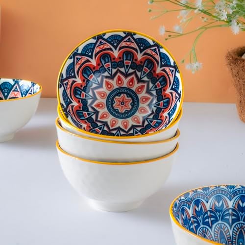 Femora Ceramic Bowl Set of 6 – Microwave & Dishwasher Safe, BPA & Lead-Free Dinner Bowls for Snacks, Rice, Dal, Fruits, Salad | Elegant Serving Bowls, Gift-Pack Ideal for Gifting-Paisley Print - Image 4