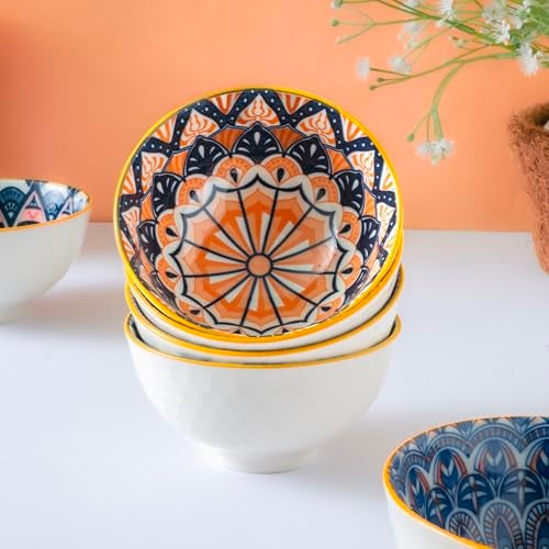 Femora Ceramic Bowl Set of 6 – Microwave & Dishwasher Safe, BPA & Lead-Free Dinner Bowls for Snacks, Rice, Dal, Fruits, Salad | Elegant Serving Bowls, Gift-Pack Ideal for Gifting-Paisley Print - Image 3
