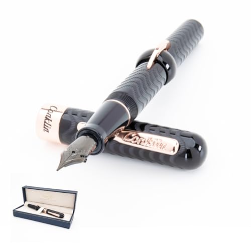 Conklin Mark Twain Crescent Filler Fountain Pen Black Chase with 18 Karat Rose Gold Trim Flex Nib - Image 1