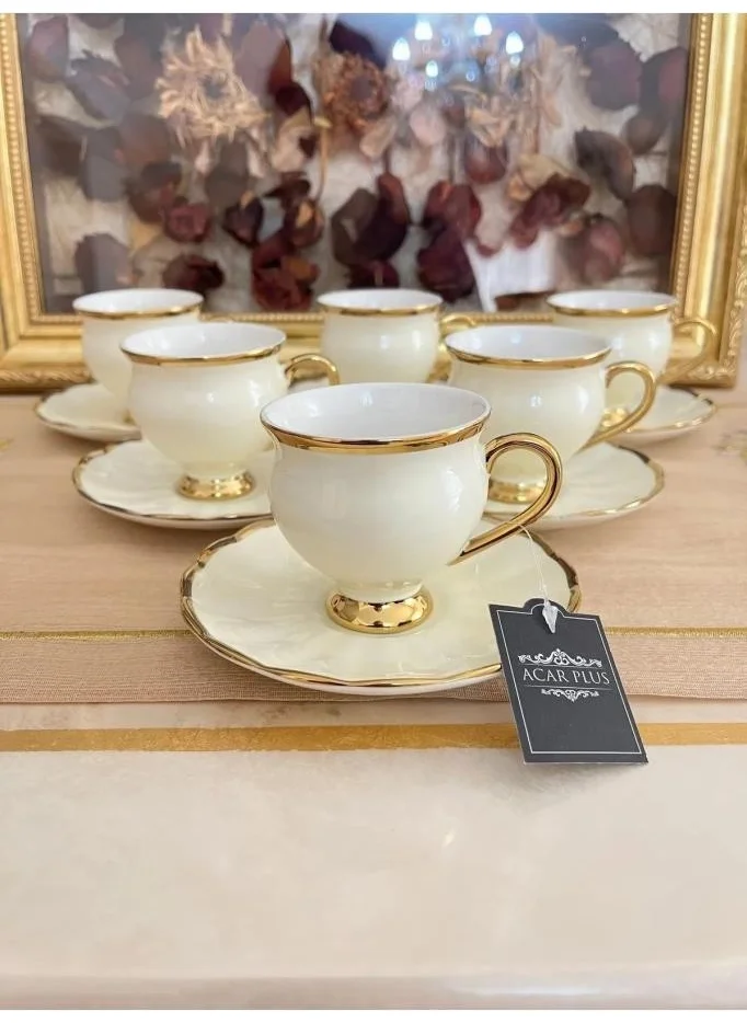 Acar 10691 Moipheus Porcelain Coffee Cup Set Cream