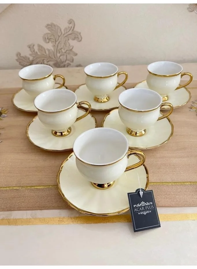 Acar 10691 Moipheus Porcelain Coffee Cup Set Cream