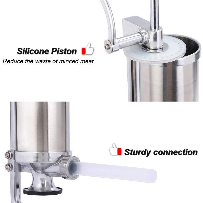 MASTER FENG Sausage Stuffer, Stainless Steel Homemade Sausage Maker Vertical Meat Filling Kitchen Machine, Packed 8 Stuffing Tubes (2.5LBS VERTICAL) - Image 3