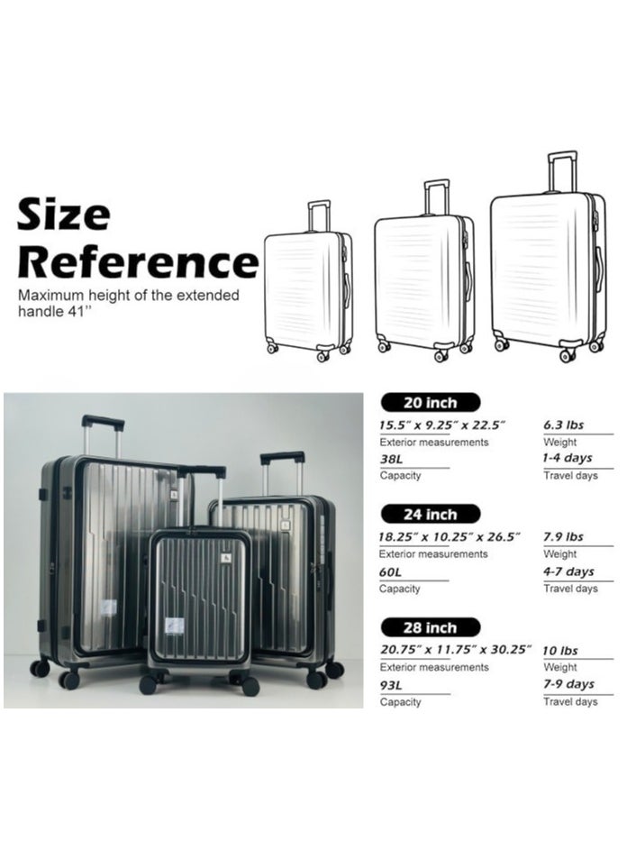 SAW & SEE Premium PC Unbreakable Front opening Hard Shell Luggage Set – 3-Piece Suitcase Set, Lightweight with Expandable upto 25 Percent Extra storage Trolley Bags with 4 double Spinner Wheels, TSA Approved Lock and Durable Travel Suitcases– 12 Kg, 23 Kg, 35 Kg - 20" / 24" / 28" – DARK GREY  - Image 3