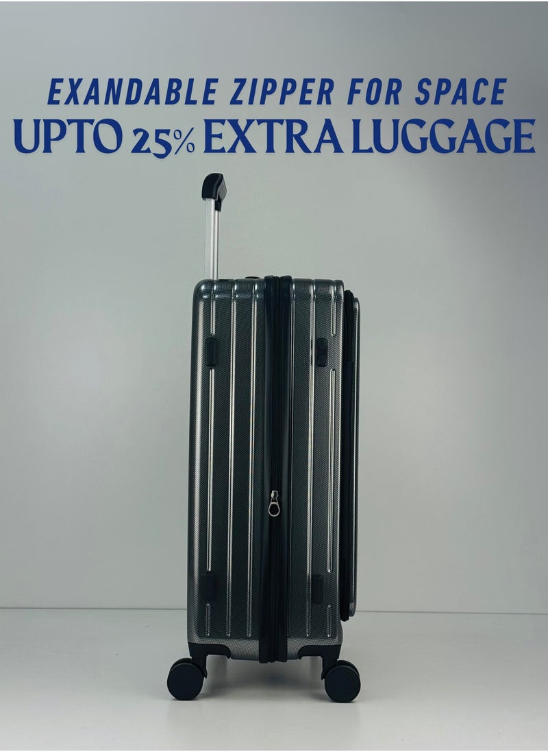 SAW & SEE Premium PC Unbreakable Front opening Hard Shell Luggage Set – 3-Piece Suitcase Set, Lightweight with Expandable upto 25 Percent Extra storage Trolley Bags with 4 double Spinner Wheels, TSA Approved Lock and Durable Travel Suitcases– 12 Kg, 23 Kg, 35 Kg - 20" / 24" / 28" – DARK GREY  - Image 5