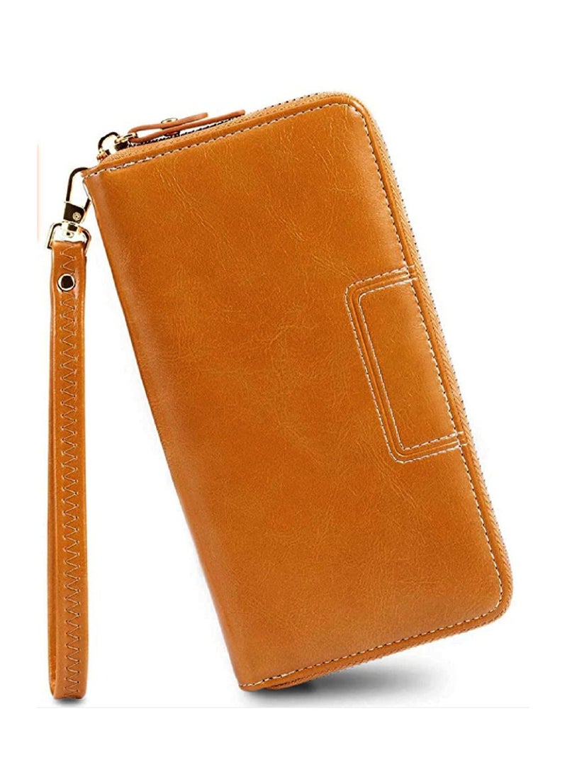 CONTACTS - Wristlet Leather Wallet for Women Anti-Theft Protection, Large Capacity Zipper Purse, Card Holder Organizer Beige - Image 1