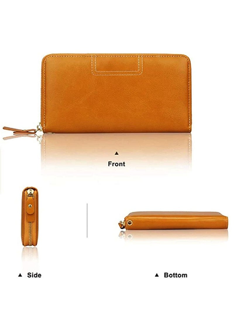 CONTACTS - Wristlet Leather Wallet for Women Anti-Theft Protection, Large Capacity Zipper Purse, Card Holder Organizer Beige - Image 1
