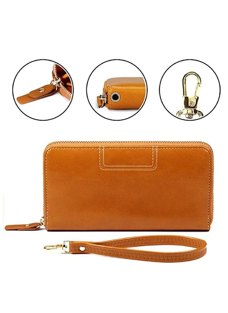 CONTACTS - Wristlet Leather Wallet for Women Anti-Theft Protection, Large Capacity Zipper Purse, Card Holder Organizer Beige - Image 1