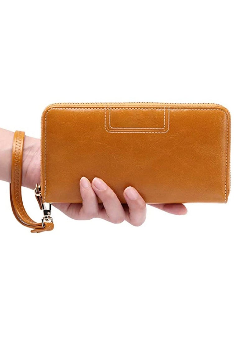 CONTACTS - Wristlet Leather Wallet for Women Anti-Theft Protection, Large Capacity Zipper Purse, Card Holder Organizer Beige - Image 1