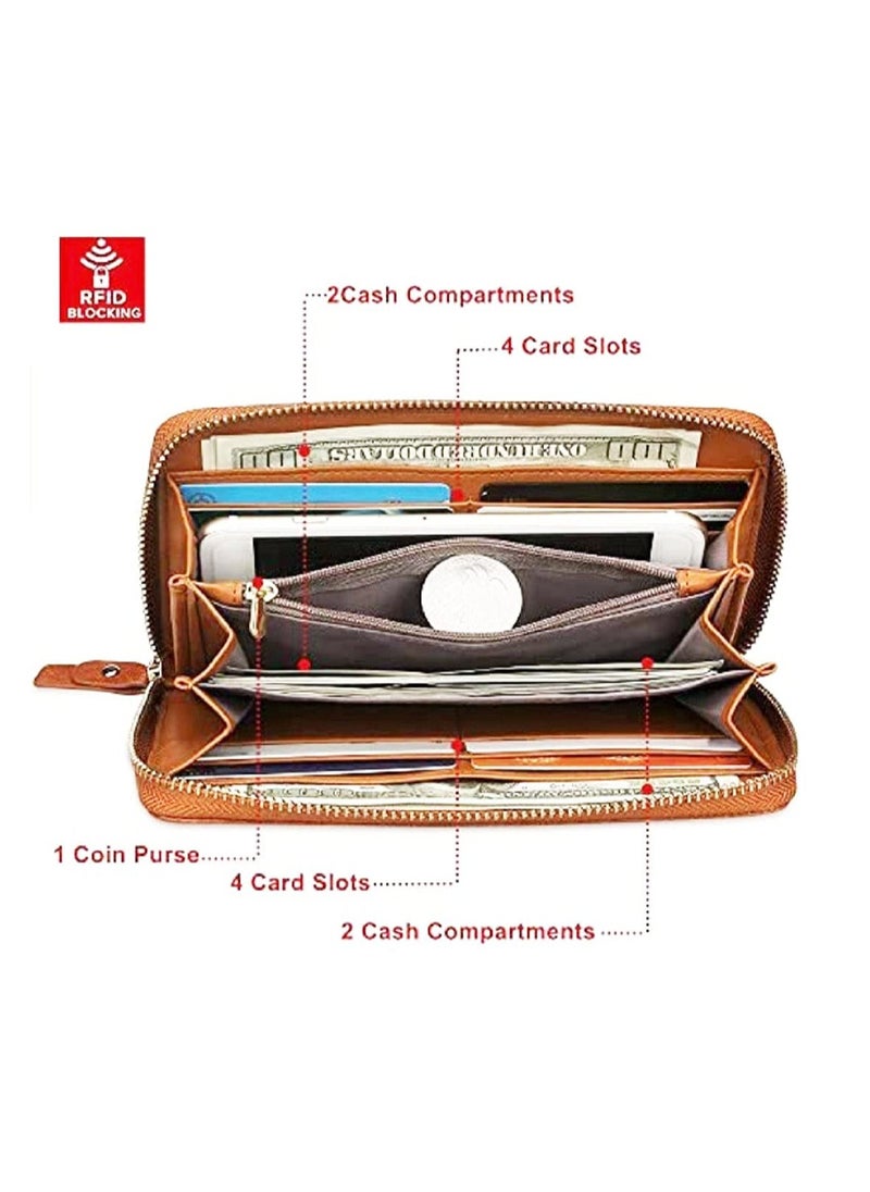 CONTACTS - Wristlet Leather Wallet for Women Anti-Theft Protection, Large Capacity Zipper Purse, Card Holder Organizer Beige - Image 1