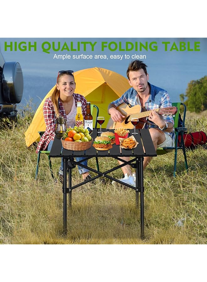SKY-TOUCH Outdoor Camping Table Picnic Table Lightweight Folding Picnic Table with Metal Table Top and Carry Bag Easy to Carry for Outdoor Picnic Cooking Beach Hiking Fishing 53×51×50cm Black - Image 3