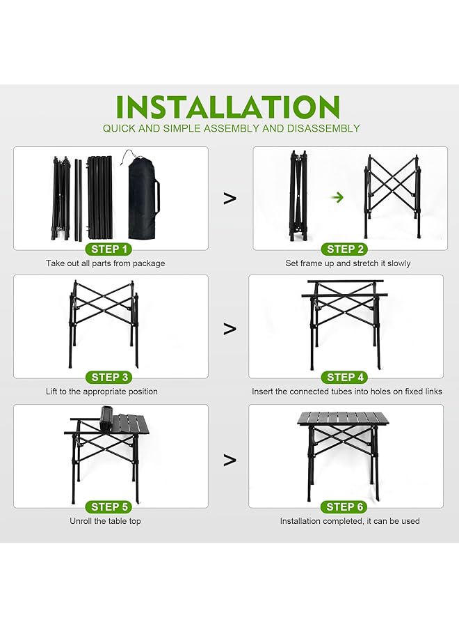 SKY-TOUCH Outdoor Camping Table Picnic Table Lightweight Folding Picnic Table with Metal Table Top and Carry Bag Easy to Carry for Outdoor Picnic Cooking Beach Hiking Fishing 53×51×50cm Black - Image 5