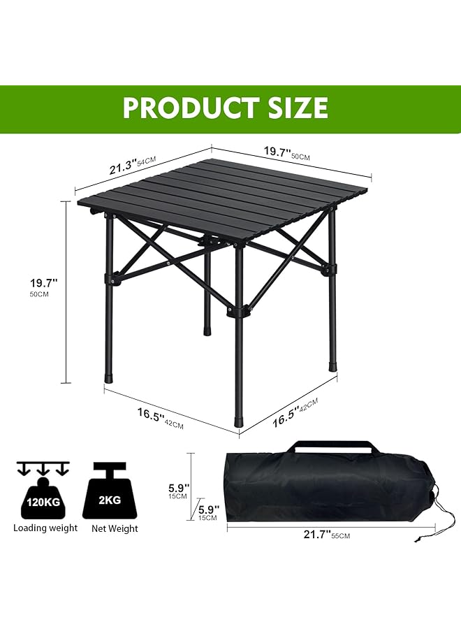 SKY-TOUCH Outdoor Camping Table Picnic Table Lightweight Folding Picnic Table with Metal Table Top and Carry Bag Easy to Carry for Outdoor Picnic Cooking Beach Hiking Fishing 53×51×50cm Black - Image 2