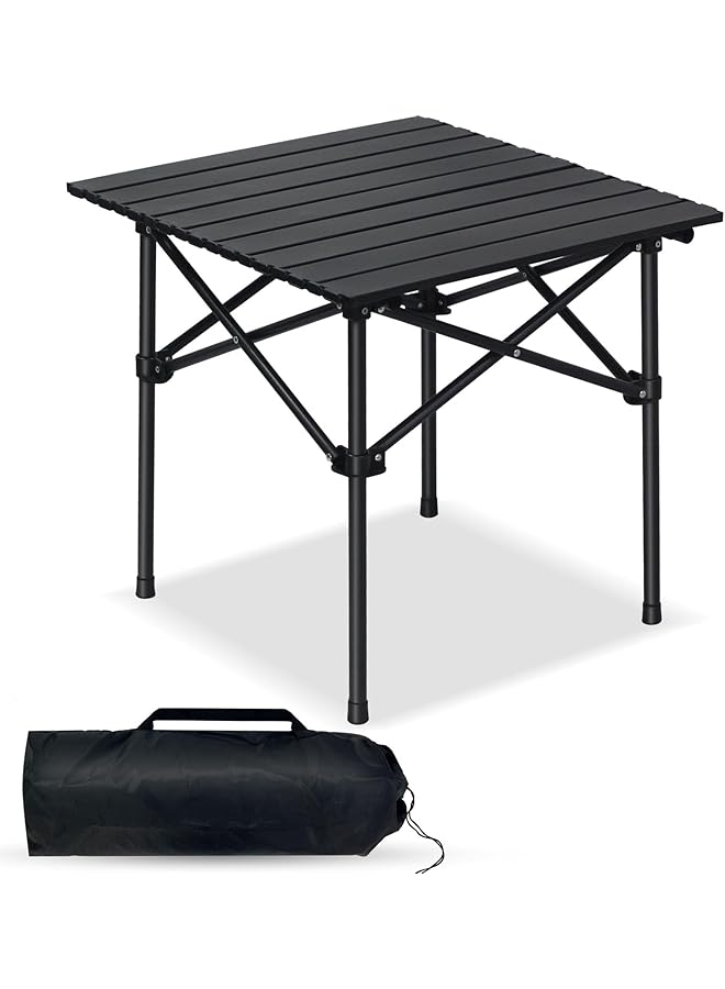 SKY-TOUCH Outdoor Camping Table Picnic Table Lightweight Folding Picnic Table with Metal Table Top and Carry Bag Easy to Carry for Outdoor Picnic Cooking Beach Hiking Fishing 53×51×50cm Black - Image 1
