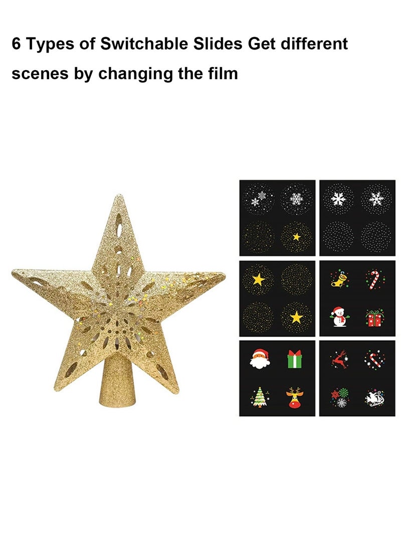 LOOPITYS Christmas Tree Top Starlight (10 inches, gold color, plug powered, with 3-meter-long wire connection plug, 6 different projection modes, built-in LED rotating light), coated with gold powder on the surface, used for Christmas decoration, Christmas tree decoration, and festive atmosphere - Image 4