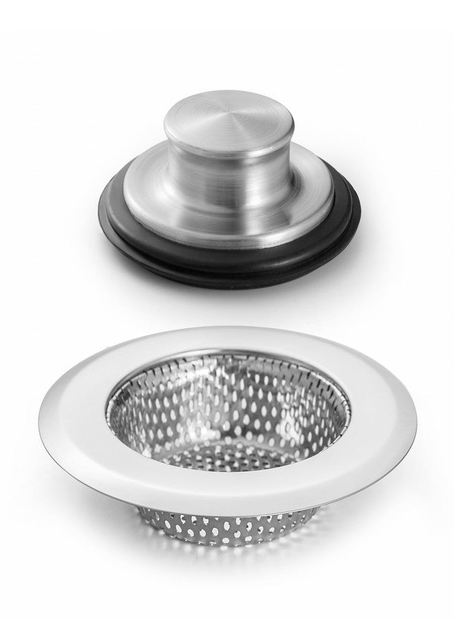 CORNERJOY 4.5 Inch Diameter Rim Heavy Duty Stainless Steel Kitchen Sink Basket Strainer and 3.38" Diameter Stainless Steel Kitchen Sink Stopper(Pack of 2) - Image 1