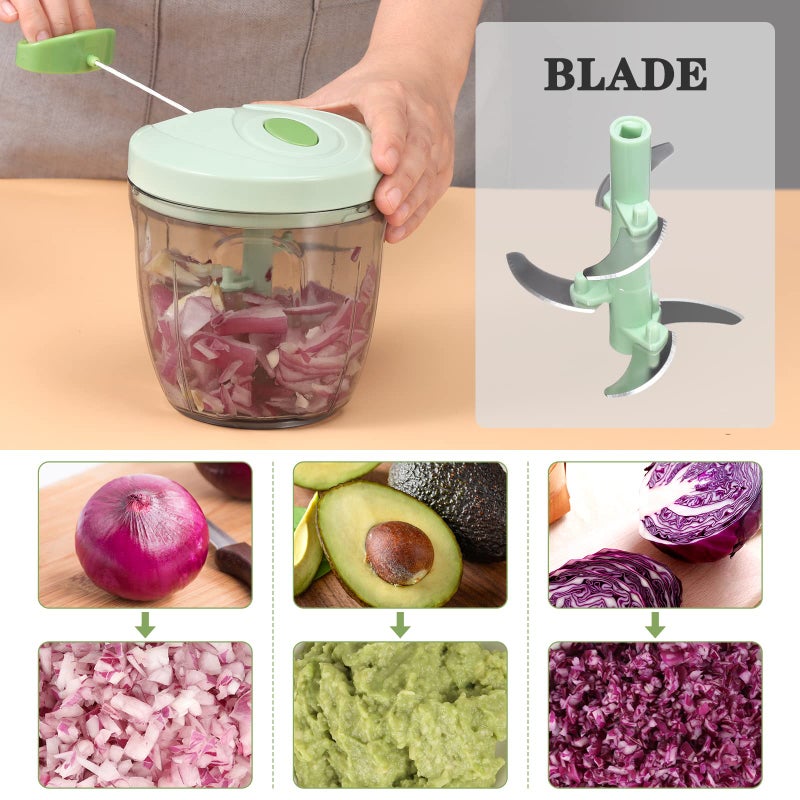 Cambom Manual Food Chopper Vegetable Cutter, Hand String Vegetable Chopper Onions Cutter for Vegetable Fruits Nuts BPA Free Food Safe Material, 900ml Green - Image 3
