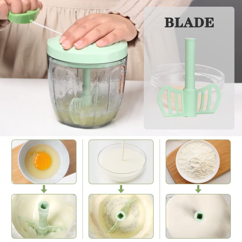 Cambom Manual Food Chopper Vegetable Cutter, Hand String Vegetable Chopper Onions Cutter for Vegetable Fruits Nuts BPA Free Food Safe Material, 900ml Green - Image 2