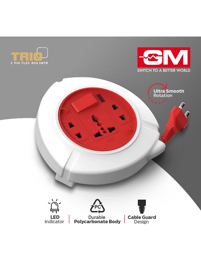 GM 3041 Trio 2 Pin Flex Box with 5 Mtr. Copper Wire Extension Cord | Universal 3 Pin & 2 Pin International Socket | Master Switch & Indicator | Power Strip for Home & Office - Image 5