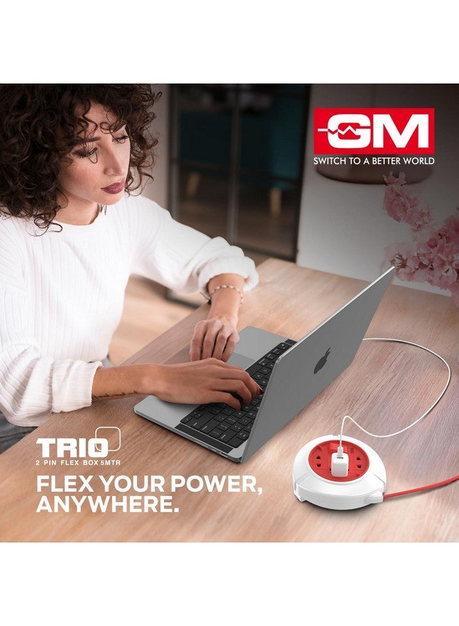 GM 3041 Trio 2 Pin Flex Box with 5 Mtr. Copper Wire Extension Cord | Universal 3 Pin & 2 Pin International Socket | Master Switch & Indicator | Power Strip for Home & Office - Image 3