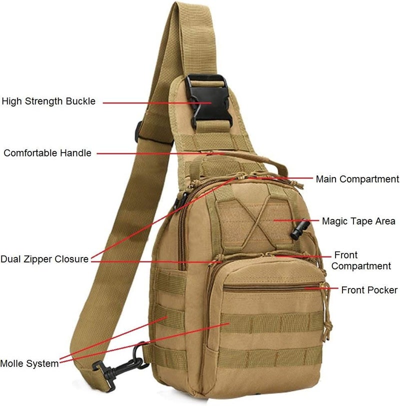 FAMI Outdoor Tactical Bag Backpack, Military Sport Bag Pack Sling Shoulder Backpack Tactical Satchel for Every Day Carry (Tan) - Image 3