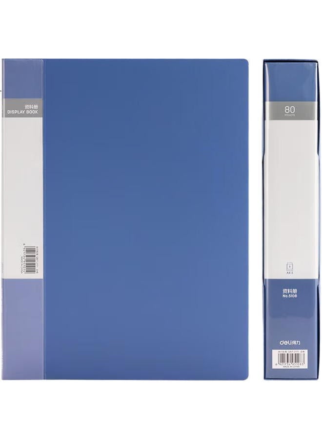 Deli A4/80-Page Large Capacity File Folder For Primary And Secondary School Students, Loose-Leaf Organizer With Pockets, Document Holder, Id Card Protector, Office Supplies, Blue, 5108 - Image 2