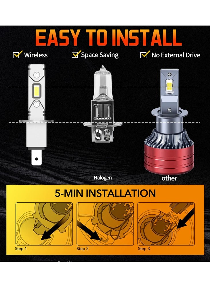 Generic 2 Pieces H3 LED Car Headlights, 20000LM, 60W, No Fan, Small Size High Brightness, 6000K Color Temperature, Aviation Aluminum, 98% Light Efficiency, 50,000+ Hours Lifespan, Plug-and-Play, Left Low Right High Beam, Automotive Bulbs  - Image 5