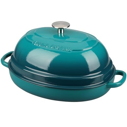 EDGING CASTING Enameled Oval Cast Iron Dutch Oven Pot with Lid, Bread Dutch Oven for Sourdough Bread Baking, Dutch Oven Bread, Bread Oven, 6QT, Darkcyan - Image 1