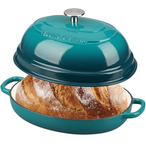 EDGING CASTING Enameled Oval Cast Iron Dutch Oven Pot with Lid, Bread Dutch Oven for Sourdough Bread Baking, Dutch Oven Bread, Bread Oven, 6QT, Darkcyan - Image 3