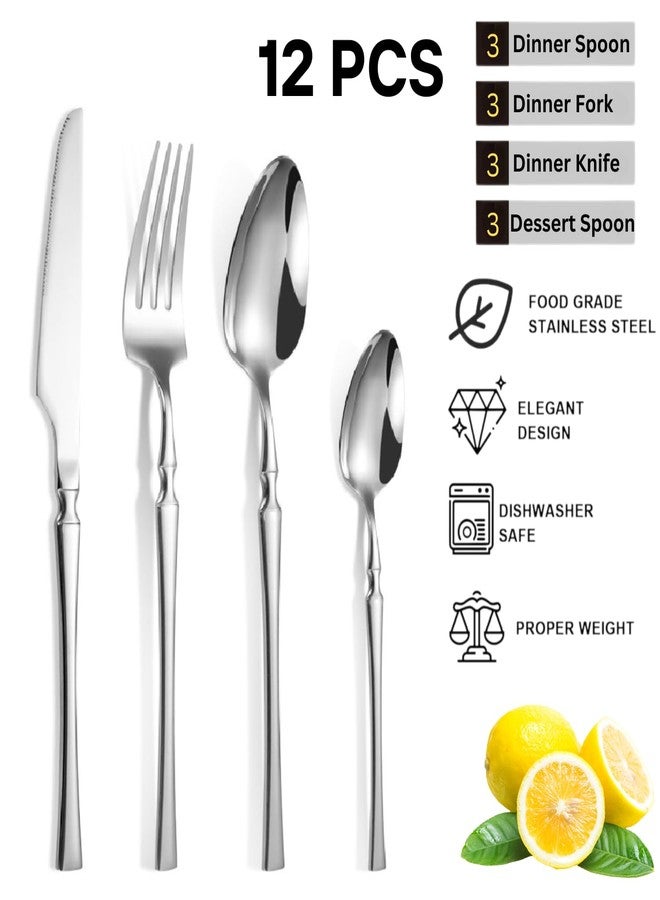 BGVM Silver Silverware Set Korean Vintage Style Flatware Dishwasher Safe Stainless Steel Cutlery for Forks, Spoons & Knives, Ideal Home, Restaurant Gifting (Silver, Set of 12) - Image 4