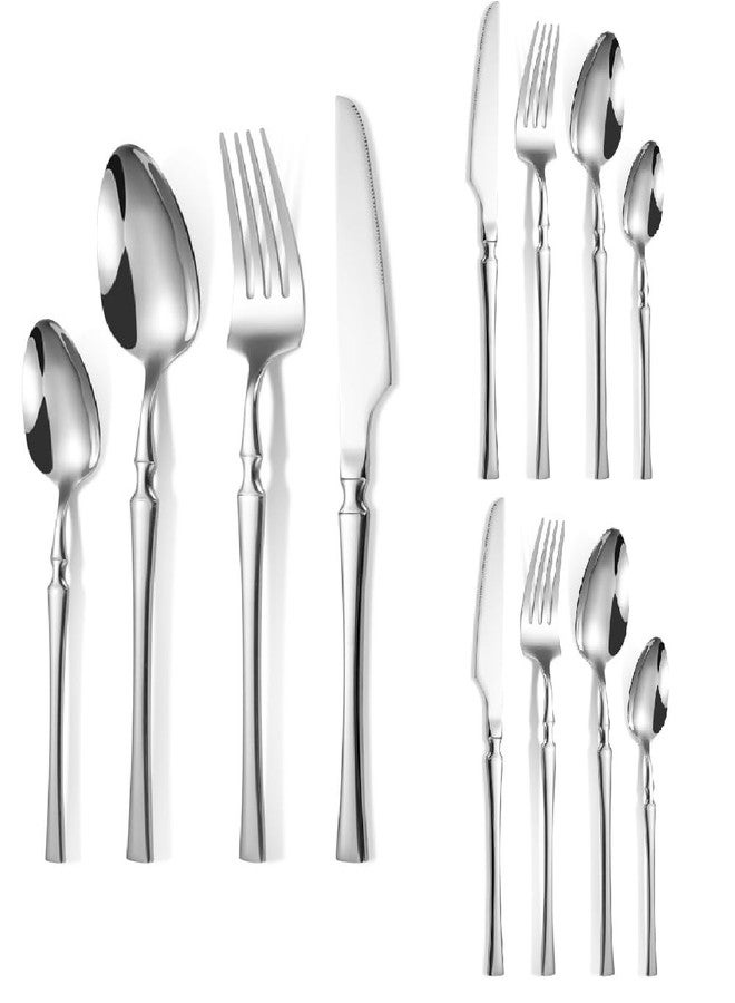 BGVM Silver Silverware Set Korean Vintage Style Flatware Dishwasher Safe Stainless Steel Cutlery for Forks, Spoons & Knives, Ideal Home, Restaurant Gifting (Silver, Set of 12) - Image 1