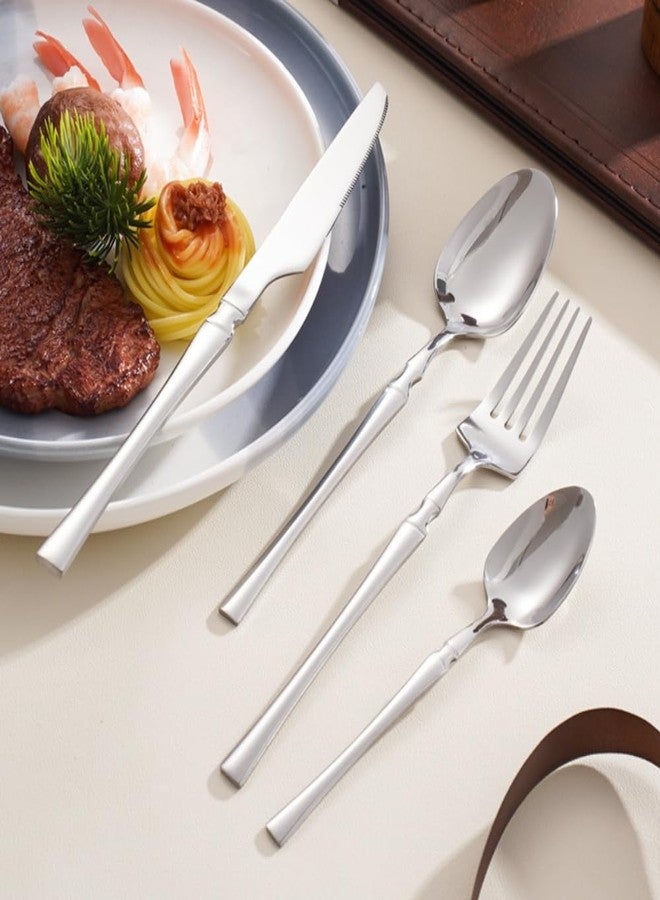 BGVM Silver Silverware Set Korean Vintage Style Flatware Dishwasher Safe Stainless Steel Cutlery for Forks, Spoons & Knives, Ideal Home, Restaurant Gifting (Silver, Set of 12) - Image 2