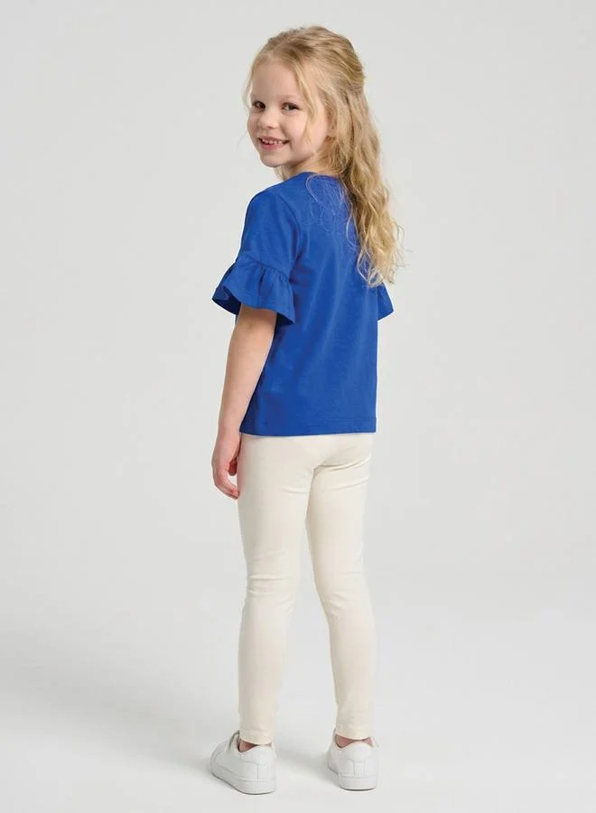Take Two  Girls Blue Embroidered Ruffle Sleeves T-Shirt By Juniorloom for Women | Best Price UAE