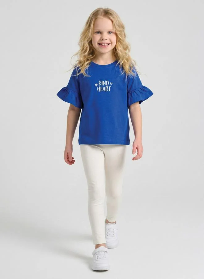 Take Two  Girls Blue Embroidered Ruffle Sleeves T-Shirt By Juniorloom for Women | Best Price UAE