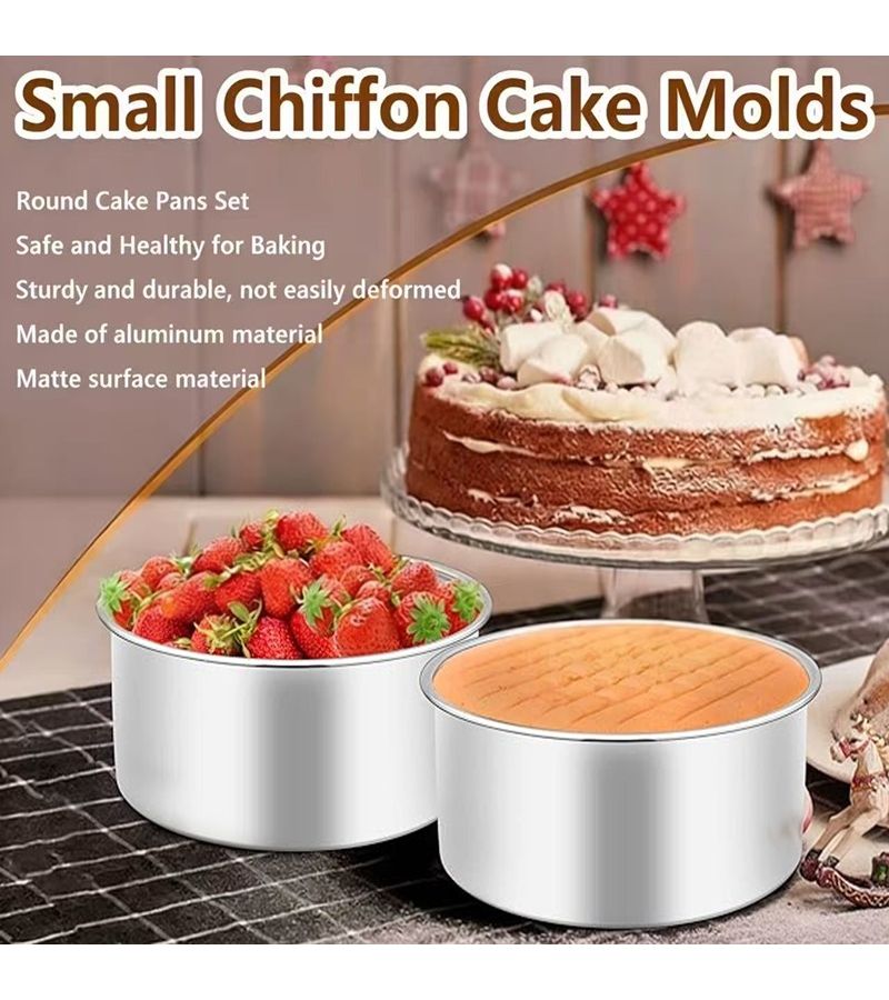 2pcs 5 Inch Round Solid Bottom Aluminum Non Stick Cake Pans for Chiffon Mousse Pudding and Basque Cakes - Image 1