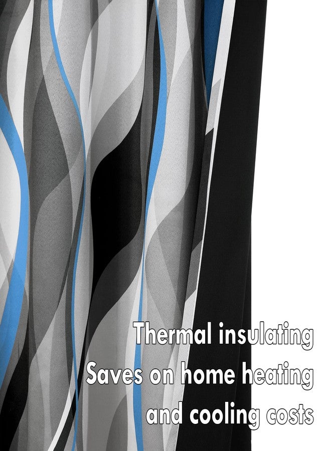 weesire Blue and Grey Blackout Curtains Modern Striped Decorative 100% Light Blocking Darkening Grommet Blue Curtain for Living Room Villa, Bedroom Gray and Blue 2 Panels Set, 52x84 Inches - Image 4