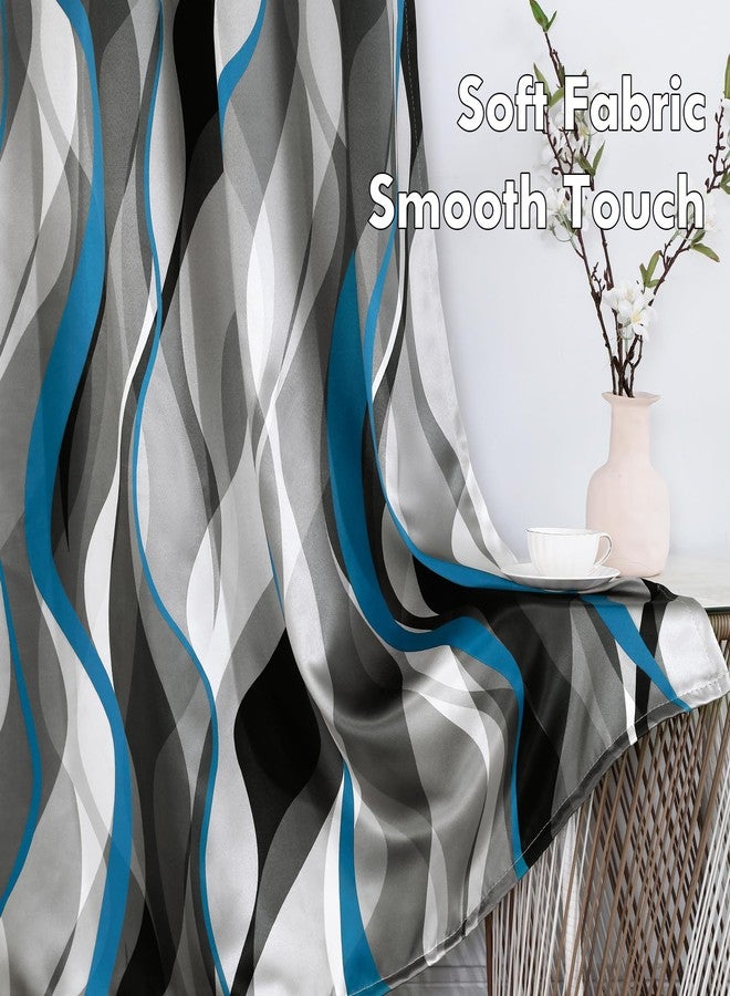 weesire Blue and Grey Blackout Curtains Modern Striped Decorative 100% Light Blocking Darkening Grommet Blue Curtain for Living Room Villa, Bedroom Gray and Blue 2 Panels Set, 52x84 Inches - Image 3
