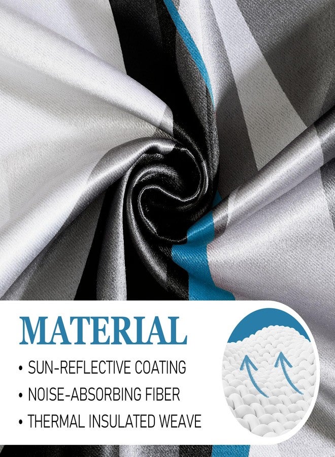 weesire Blue and Grey Blackout Curtains Modern Striped Decorative 100% Light Blocking Darkening Grommet Blue Curtain for Living Room Villa, Bedroom Gray and Blue 2 Panels Set, 52x84 Inches - Image 5